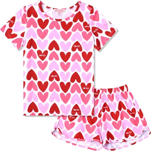 QPANCY Pijamas de verano para niñas, conjuntos de pijamas de manga corta para dormir de verano