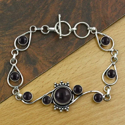 Miniatura 3 de Pulsera de lapislázuli de piedra lunar natural, forma redonda, 925, superposición de plata, hecha a mano, joyería, Gema
