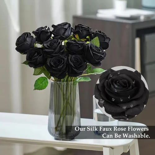 Miniatura 5 de IPOPU 12 rosas artificiales, flores para decoración de fiesta, rosas falsas, flores de seda, pétalos florales para el hogar, boda, fiesta, tienda