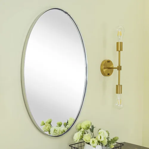 Miniatura 3 de Espejo de baño ovalado con marco de metal cromado para pared en acero inoxidable, moderno espejo de tocador de baño, para montar en la pared, 24 x