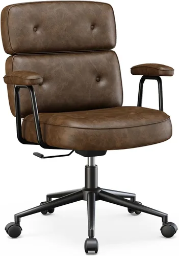Miniatura 9 de OLIXIS Silla ergonómica de escritorio para oficina en casa, silla de computadora de piel sintética con soporte lumbar, altura ajustable, giratoria