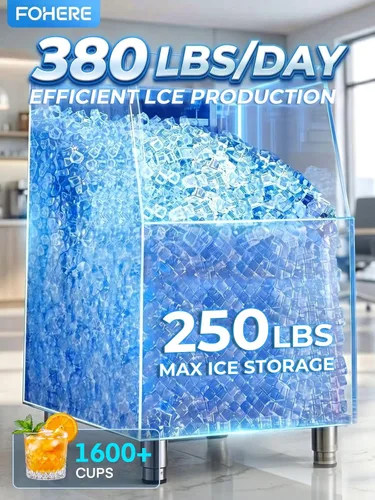 Miniatura 2 de Commercial Ice Maker Machine 380LBS/24H, 250LBS Stainless Steel Storage Bin, 132 Ice Cubes in 8-15min, Self-Cleaning, Air Cooled Ice Machine with