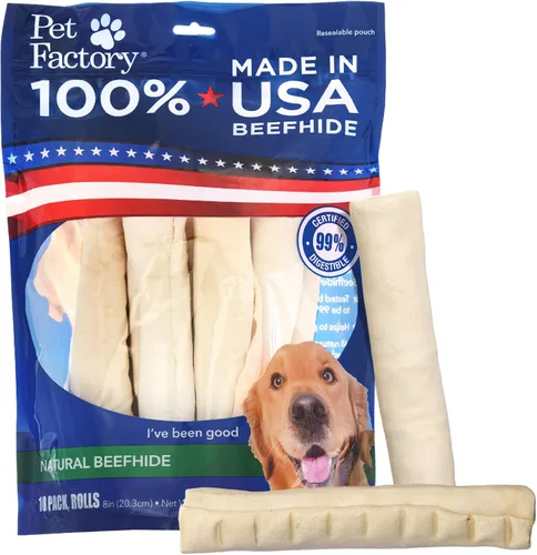 Miniatura 6 de Pet Factory 100% fabricado en Estados Unidos, rollo de piel de res de 12 pulgadas, sabor natural, 1 unidad/1 paquete