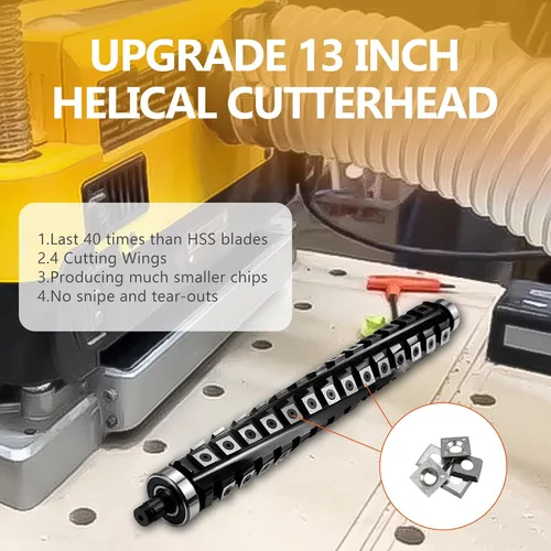 Miniatura 3 de Cabezal de corte helicoidal en espiral de 13 pulgadas para cepilladora DeWalt DW735 DW735X, cabezal de corte helicoidal, 4 filas, 60 insertos