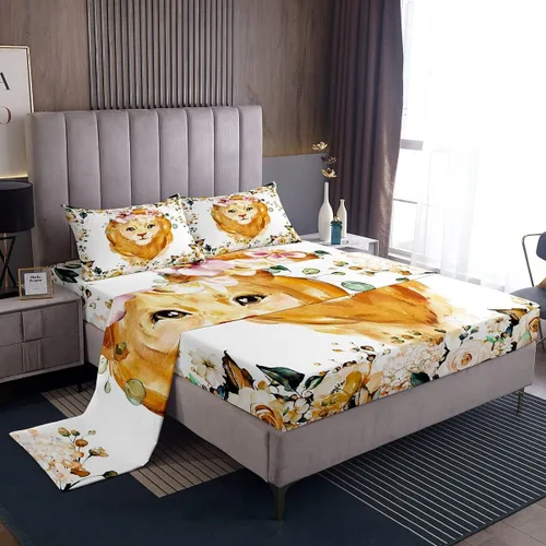 Miniatura 34 de Erosebridal Juego de sábanas de tamaño individual con diseño de gatos y gatos, con temática de animales, con flores coloridas, juego de sábanas