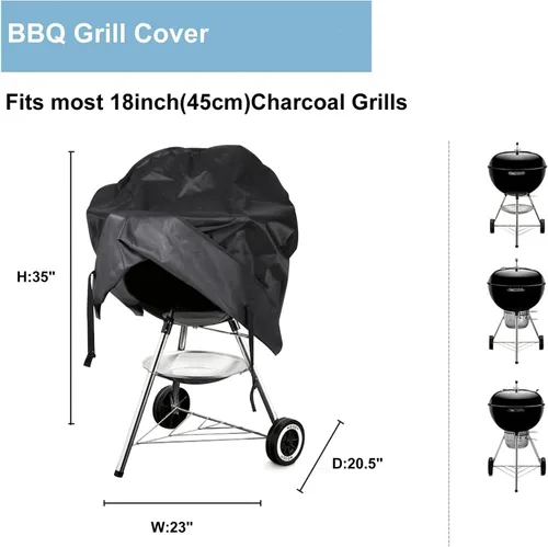 Miniatura 2 de Cubierta de Parrilla de 18 Pulgadas para Parrilla Redonda Cubierta Impermeable 600D Resistente Lona para Exteriores Cubierta de Parrilla BBQ