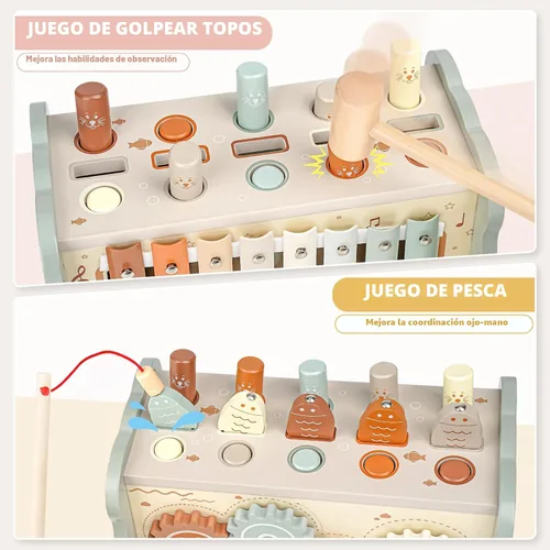Miniatura 2 de Joyreal Juguetes Montessori de madera para niños de 1 año – Juguete martillador con xilófono y juego de pesca – Actividades educativas para niños