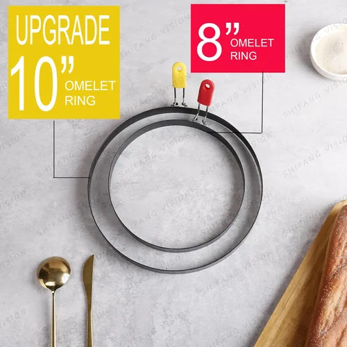 Miniatura 2 de Anillo de tortilla extra grande de 10 pulgadas para plancha, anillo de huevo de panqueques de acero inoxidable con mango de silicona, accesorio