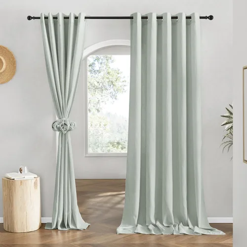 Miniatura 91 de NICETOWN Cortinas de lino natural con textura de lino para dormitorio, mezcla de lino rústica con ojales en la parte superior, semitransparentes