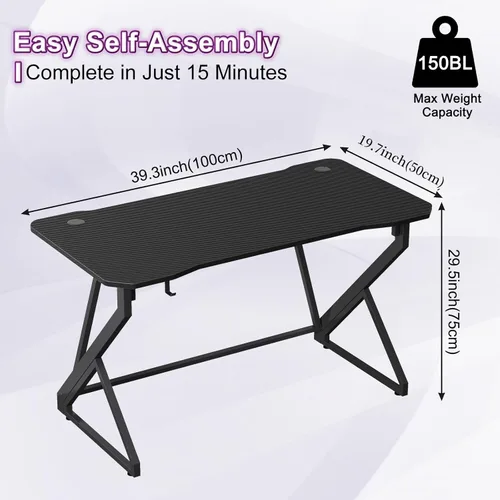 Miniatura 3 de Grandder Escritorio para juegos en forma de Z de 40 pulgadas, estación de trabajo para jugadores, computadora casera, superficie de fibra de Negro