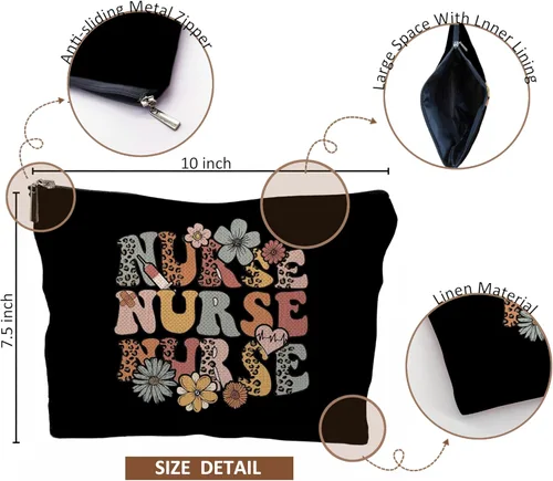 Miniatura 5 de Bolsas de enfermera para mujeres y estudiantes - Bolsas de cosméticos con cremallera B Style-enfermera-negro