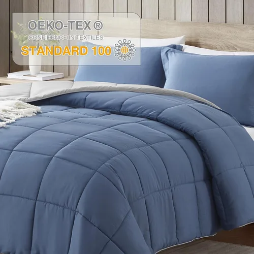 Miniatura 3 de satisomnia Juego de Edredón California King, Ropa de Cama Azul Edredones Tamaño Cal King, 3 Piezas Edredón de Cama Alternativo de Plumón Ligero Azul