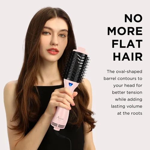 Miniatura 3 de Aima Beauty Cepillo secador de pelo, cepillo de aire caliente de cerámica iónica para alisado sin encrespamiento y soplado voluminoso, barril Rosa