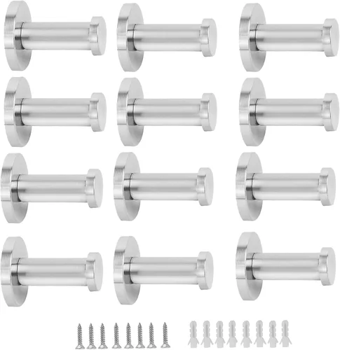 Miniatura 8 de KINJOEK 12 ganchos para toallas de baño de 4 pulgadas, ganchos resistentes para bata de montaje en pared, gancho de acero inoxidable cepillado