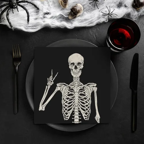 Miniatura 4 de AnyDesign Paquete de 80 servilletas de papel de calavera desechables de Halloween, servilletas de almuerzo de esqueleto sonriente, decoración