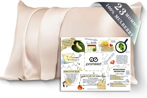 Miniatura 17 de PROMEED Funda de almohada de seda negra de grado 6A+ con cremallera, 23 fundas de almohada de seda de morera natural Momme para cabello y piel, Negro