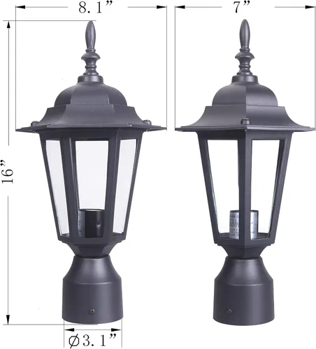Miniatura 7 de LIT-PaTH Lámpara de poste para exteriores de 16 pulgadas, farol de poste exterior con vidrio transparente, iluminación de poste de aluminio cableado