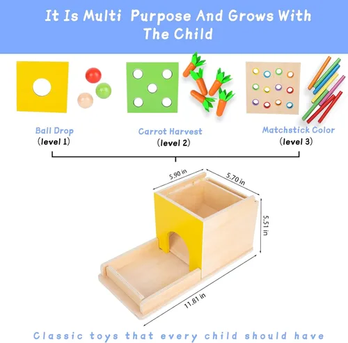 Miniatura 3 de Adena Montessori Kit de juego Montessori de madera 5 en 1, juguetes para bebés, caja de permanencia de objetos, gota de color de fósforo, juego