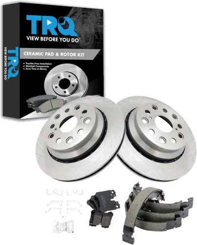 Miniatura 164 de TRQ Kit de pastillas de freno y rotor Posi trasero premium con zapatas de estacionamiento para camión GM SUV