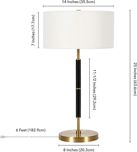 Miniatura 7 de Simone - Lámpara de mesa de 25 pulgadas de alto con 2 bombillas y pantalla de tela en negro/latón/blanco