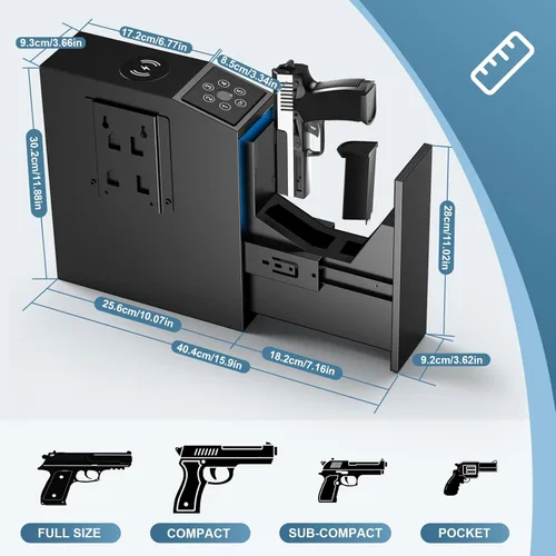 Miniatura 5 de Caja fuerte para pistola, biométrica para pistolas, acceso rápido para armas de fuego, huella dactilar, teclado, caja de bloqueo para pistola