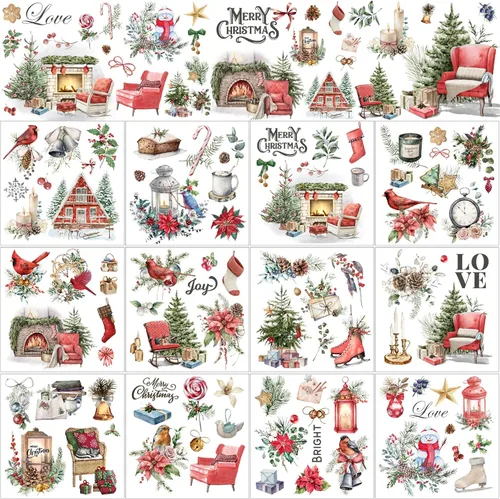 Miniatura 15 de BBTO 12 hojas de transferencia de Navidad para manualidades y muebles, calcomanías de transferencia de Navidad, calcomanías de invierno para madera