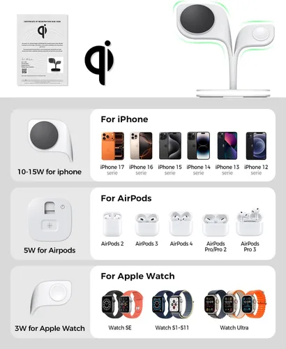 Miniatura 6 de EXW Soporte de cargador Magsafe, estación de carga para múltiples dispositivos, cargador inalámbrico para iPhone 17 Air 16 15 14 13 12 Series, Apple