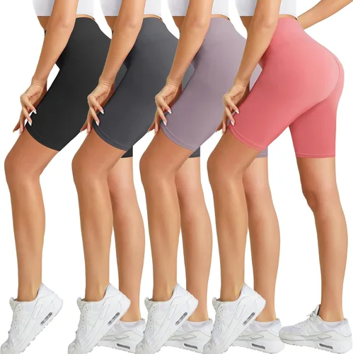 Natural Feelings Buttercloud - Paquete de 4 pantalones cortos de ciclista para mujer, cintura alta de 8 pulgadas, control de abdomen, pantalones