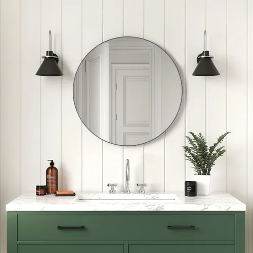 Miniatura 2 de Better Bevel - Espejo con marco de metal negro de 24 x 24 pulgadas, espejo redondo para pared de baño