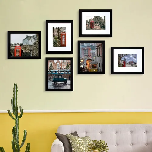 Miniatura 2 de BESCRCL Juego de 6 marcos de fotos negros de 8 x 10, muestra fotos de 5x7 con pie o 8x10 sin pie para montaje en pared o mesa