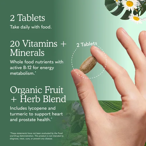 Miniatura 5 de Garden of Life Organics Multivitamina de alimentos enteros orgánicos para hombres de 40 años o más 120 tabletas, multivitamínico vegano para hombres