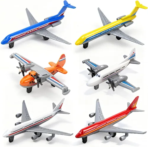 Paquete de 6 Aviones de Juguete, Juguete de Avión de Metal Fundido para Niños de 3, 4-7, 8-12 Años, Modelo de Aviones de Aleación/Aviones