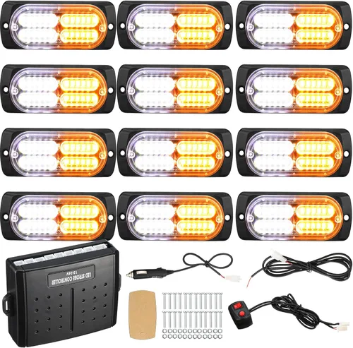 12 luces de emergencia para vehículos, montaje en camión, 24 luces de emergencia LED con caja de control, advertencia de peligro de cableado,