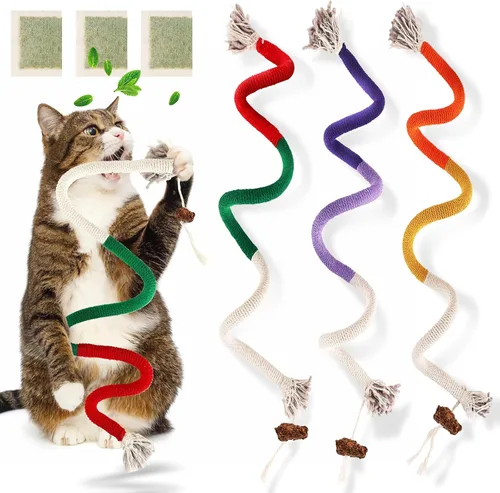 TEAWOO Juguetes para gatos, 3 piezas con hierba gatera natural, juguete de limpieza de dientes seguro para gatitos de interior, juguetes