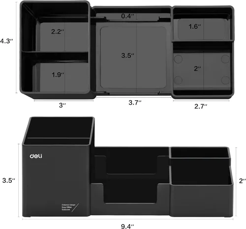 Miniatura 7 de deli Organizador de escritorio, organizador de escritorio de plástico con soporte para lápices y bandeja de notas adhesivas, suministros