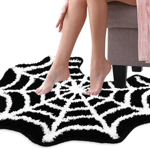 Miniatura 3 de FYSUIMU Alfombra de baño de telaraña negra para Halloween, alfombra de inodoro suave en forma de U, antideslizante, lavable, para el hogar, hotel