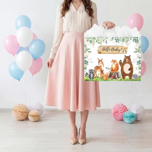 Miniatura 6 de Laidans Bolsa de regalo de 16.5 pulgadas para baby shower o cumpleaños con asa, papel de seda y tarjeta de felicitación