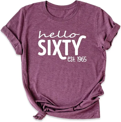 Hola Sixty Camisa, camisa vintage de 1965, camiseta de cumpleaños 60 para mujer, camiseta gráfica de cumpleaños, ropa divertida para fiestas de
