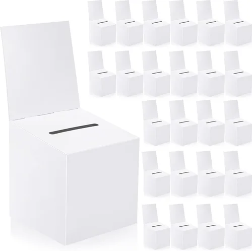 Paquete de 24 urnas para rifas con ranura, caja de boletos de cartón con ranura, 6 x 6 x 6 pulgadas blanco (24pcs-White)