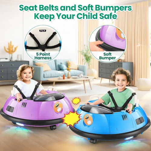 Miniatura 4 de Hikole Coche de Choque Eléctrico para Niños, Carro de Juguete de Choque para Bebés con Control Remoto, Luces LED Intermitentes, Giro de 360 Grados