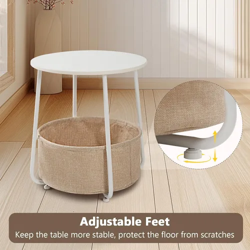 Miniatura 4 de YSSOA Mesa auxiliar redonda, mesas auxiliares para sala de estar, mesa auxiliar de cama pequeña, mesita de noche blanca moderna para mesita
