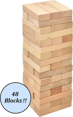 Miniatura 5 de Number 1 in Gadgets Juego de apilamiento de bloques de madera de torre de madera, 48 piezas de bloques de madera clásicos