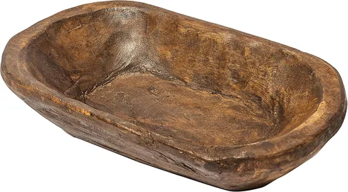Miniatura 12 de MAINEVENT Cuenco decorativo de madera para masa de aproximadamente 30 pulgadas, cuenco largo de madera rústica tallada a mano, cuenco grande