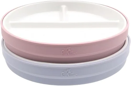 Elk and Friends platos para niños de porcelana divididos de 6.7" con fundas de silicona | Adecuados para bebés/niños/niños pequeños | Apto para