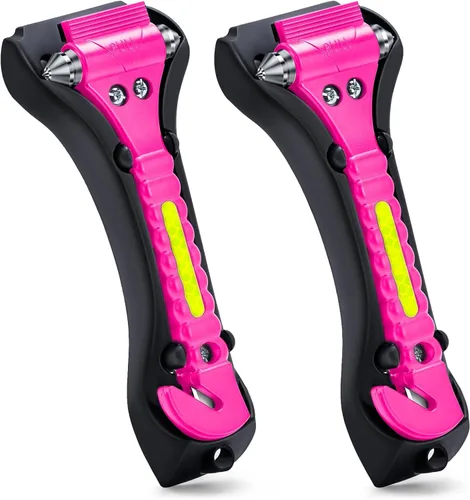 Miniatura 16 de THINKWORK Martillo de seguridad para automóvil de regalo para mujeres, herramienta tres en uno con rompeventanas y cortador de cinturón de 2-Rosa