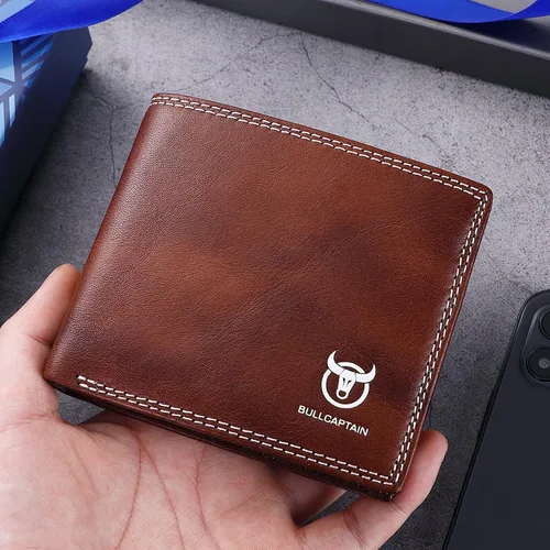 Miniatura 5 de LUKZIJAES Billetera de cuero genuino para hombre, con bloqueo RFID, delgada, plegable, bolsillo frontal, #3-Café, Vintage