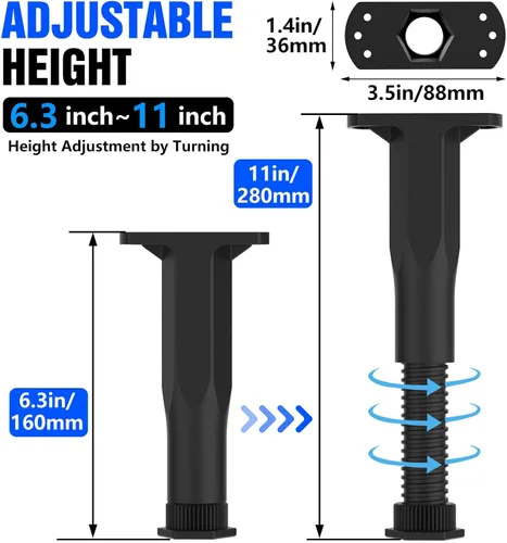 Miniatura 2 de Patas de soporte de cama de altura ajustable, soporte central telescópico resistente de 6.3 a 11 pulgadas para marco de cama hundido, elevador