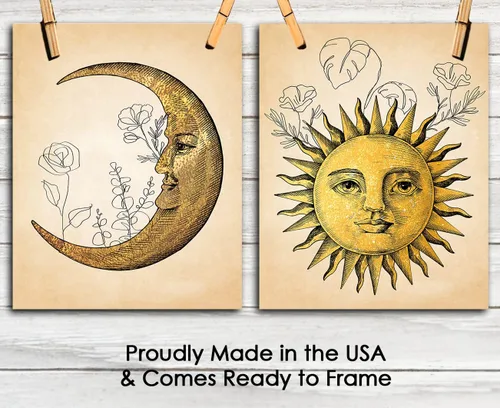 Miniatura 6 de Aesthetic Sun and Moon Line Art - Set of 2 8x10 Unframed Minimalist Abstract Wall Decor - Modern Wall Art for Home, Office, Living Room and Bedroom