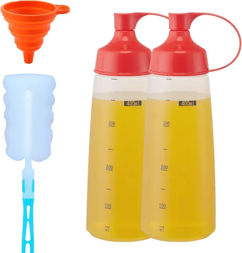 Miniatura 7 de Botellas exprimibles de condimentos para salsas, panqueques de plástico – boca ancha para cocina, ketchup mostaza, botella vacía para glaseado