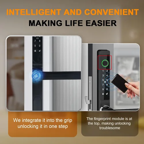 Miniatura 4 de Cerradura inteligente para puerta corredera, entrada sin llave, cerradura de puerta corrediza con código de huella dactilar, tarjeta IC, teclado